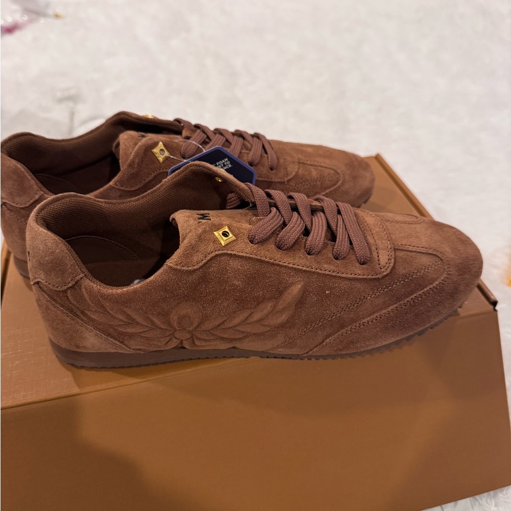 MCM Women's Tan Suede Sneakers - Picture 3 of 9